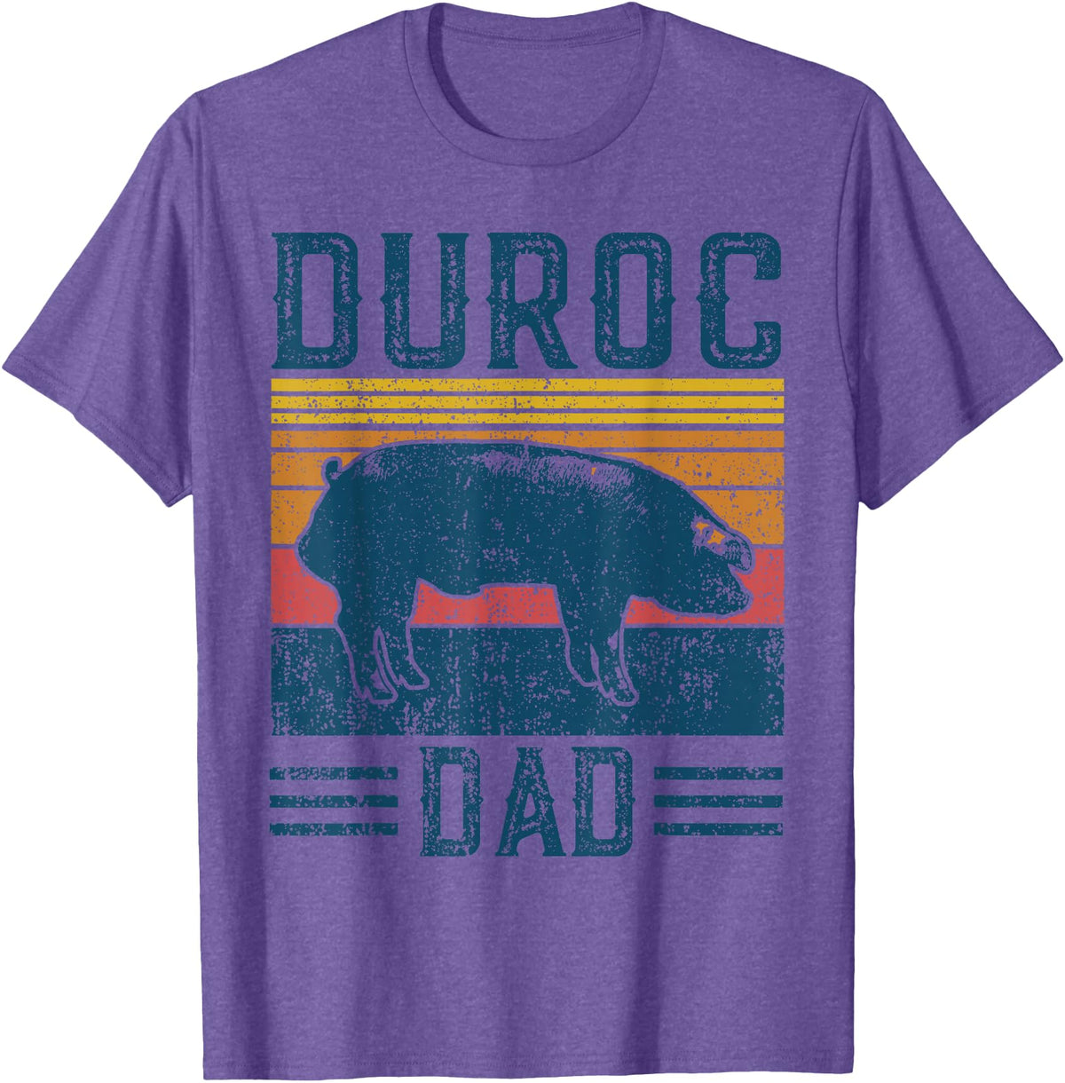 Retro Duroc Farmer Gift for Men Farming Breed - Vintage Duroc Pig Dad T-Shirt - Purple Heather