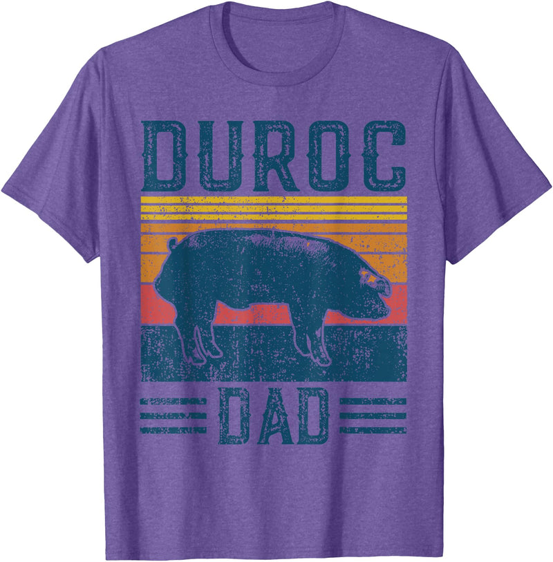 Retro Duroc Farmer Gift for Men Farming Breed - Vintage Duroc Pig Dad T-Shirt - Purple Heather