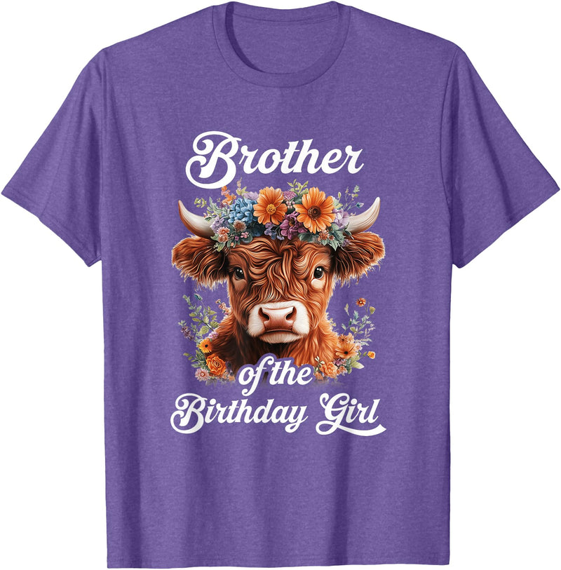 Brother Highland Cow Birthday Girl Brother Of The Birthday Girl Highland Cow Farm Family T-Shirt - Purple Heather