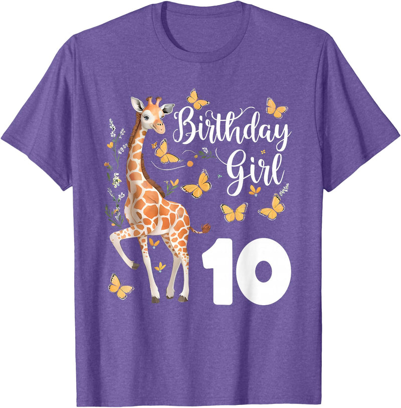 Giraffe Birthday Party by LazyPanda Giraffe 10th Birthday Girl 10 Years Old Giraffe Lover T-Shirt - Purple Heather