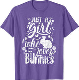 Funny Just a Girl Who Loves Bunnies Cute Rabbit Lover T-Shirt in Purple Heather