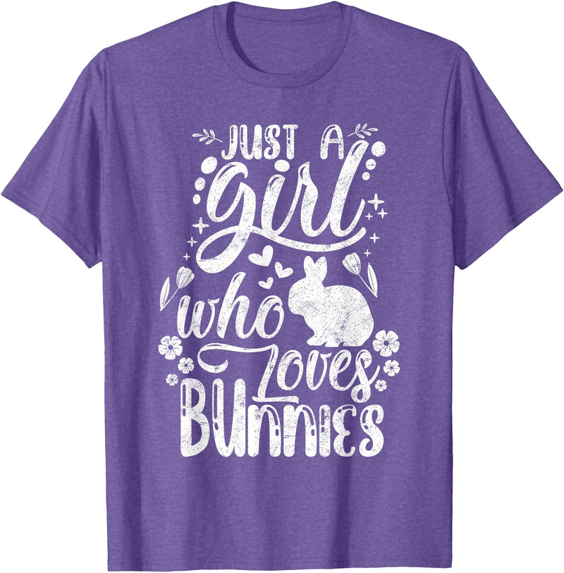 Funny Just a Girl Who Loves Bunnies Cute Rabbit Lover T-Shirt in Purple Heather