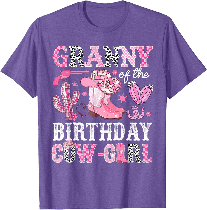 Pink Western Cowgirl Bday Party Family Matching Granny Of The Birthday Cow-Girl Rodeo Cowgirl Bday T-Shirt - Purple Heather