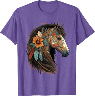 Just a girl who loves horses Co. Equestrian Horse Portrait Western Cowgirl Horseback Riding T-Shirt Small - Purple Heather