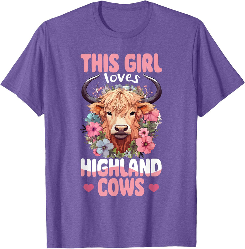 Scottish Highland Cow Lover designs Scottish Highland Cow - This Girl Loves Highland Cows T-Shirt - Purple Heather