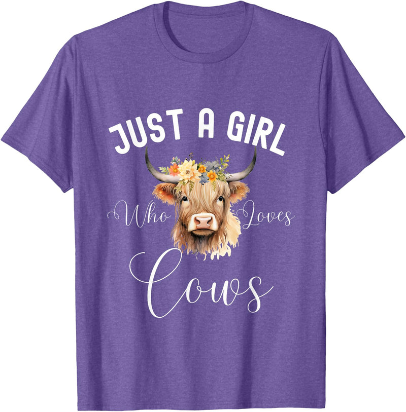 Just A Girl Who Loves Cows Tee Just a Girl Who Loves Cows Funny Cute Cow for Girls Women T-Shirt - Purple Heather
