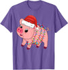 Pig Christmas Gifts Men Women Kids Co. Christmas Lights Pig Wearing Xmas Hat - Pig Lover Farmer T-Shirt - Purple Heather