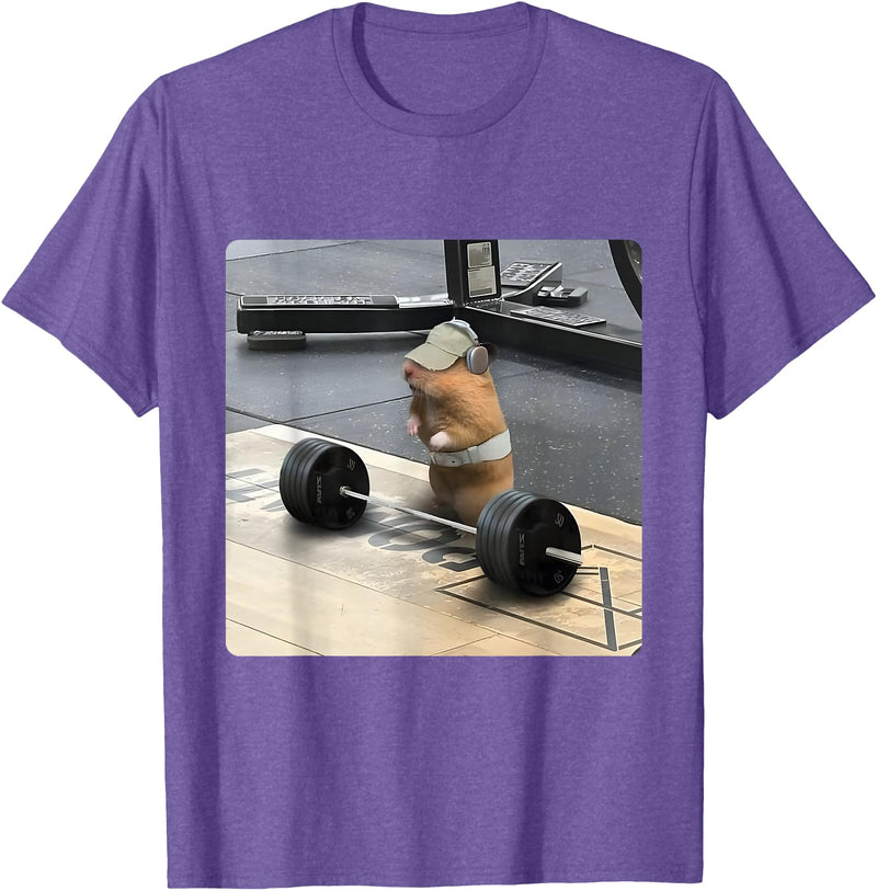 Hamster Deadlift Training Funny Cute Rat Weightlifting Meme T-Shirt - Purple Heather