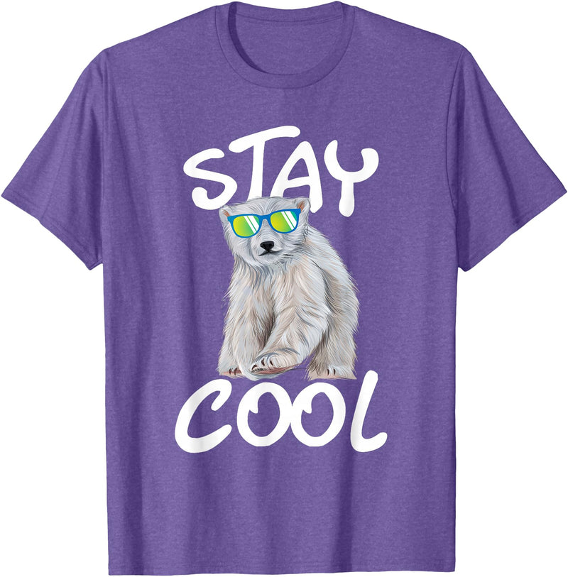 Funny Polar Bear Shirts Stay Cool - Polar Bear Cub Wildlife Zoo Animal Lover T-Shirt - Purple Heather