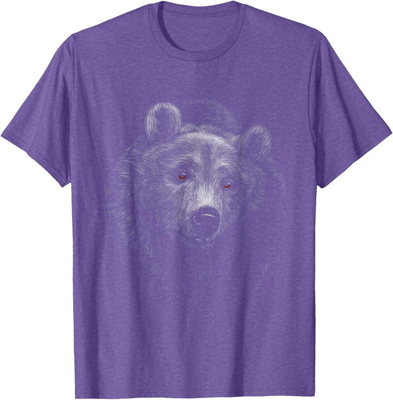 Funny Cute Bear Wild Black Animal Lover Theme Bear Lover Head Portrait black background Theme Animal T-Shirt - Purple Heather