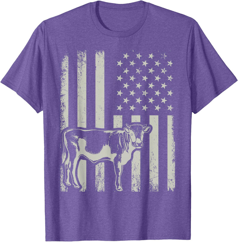 American Bull Riding Cowboy 4th of July USA Flag Proud Patriotic Cattle Bull Cow Farmer Lover American Flag T-Shirt - Purple
