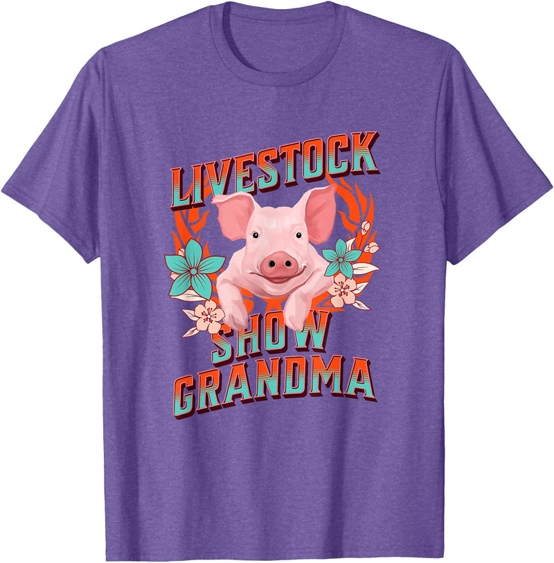 Showing Cattle & Pigs T-Shirts And Apparel Livestock Show Grandma - Shows Pigs at the Fair T-Shirt - Purple Heather