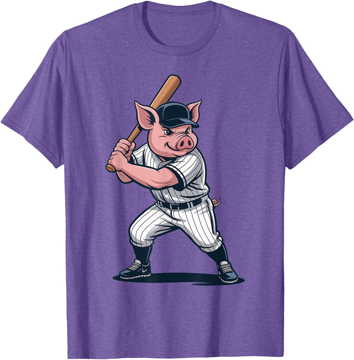 Pig Animal Baseball Lovers Graphic Funny Pig Playing Baseball Artwork Vintage Animal Baseballer T-Shirt - Purple Heather