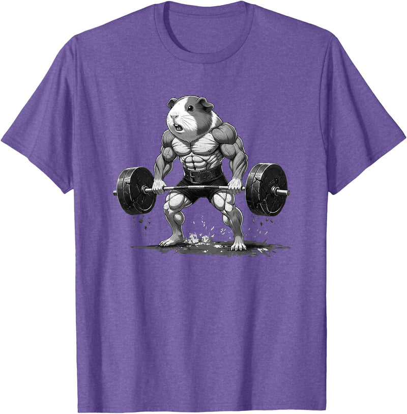 Strong Guinea Pig Lifting Fitness Workout Cool Muscular Guinea Pig Bodybuilder Fitness Power Gym T-Shirt - Purple Heather