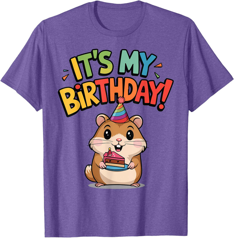 It's My Birthday Cute Hamster for Kid's Party Celebration T-Shirt - Purple Heather