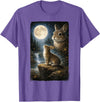 Funny Bunny Art Design Rabbit Howling at the Moon T-Shirt in Purple Heather