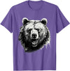 Forest Animal Art Bear Animal Art Portrait Wildlife Nature Artwork Drawing T-Shirt - Purple Heather