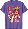 Highland Cow Valentine Tees Love Western Highland Cows Valentine Cowgirl Hat T-Shirt - Purple Heather