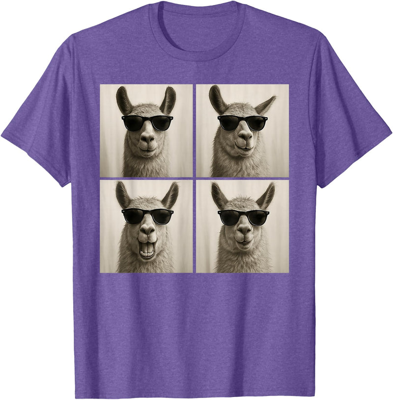 Retro Llama Portrait with Sunglasses Funny Llama Lover Cute Llama Photo Booth T-Shirt - Purple Heather