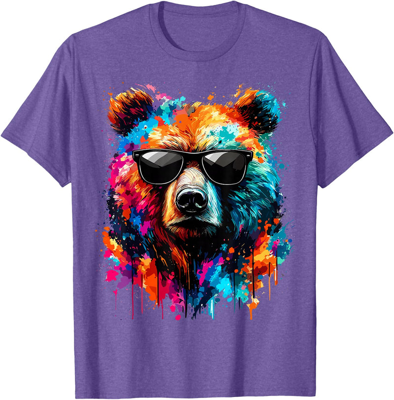 Funny Colorful Bear Lover Wildlife Colourful Bear with Sunglasses T-Shirt - Purple Heather