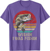 Wish I Was Fishin Vintage Fishing Wishing I Was Fishing Funny Vintage Bassfish Gift T-Shirt - Purple Heather