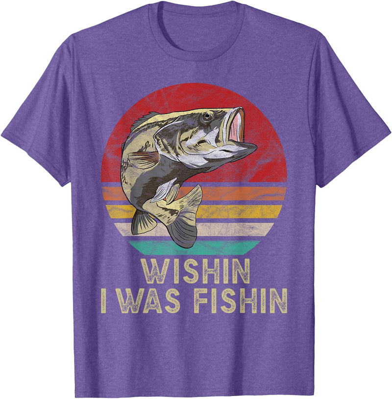 Wish I Was Fishin Vintage Fishing Wishing I Was Fishing Funny Vintage Bassfish Gift T-Shirt - Purple Heather