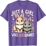 Just a Girl Who Loves Bunnies Rabbit T-Shirt in Purple Heather
