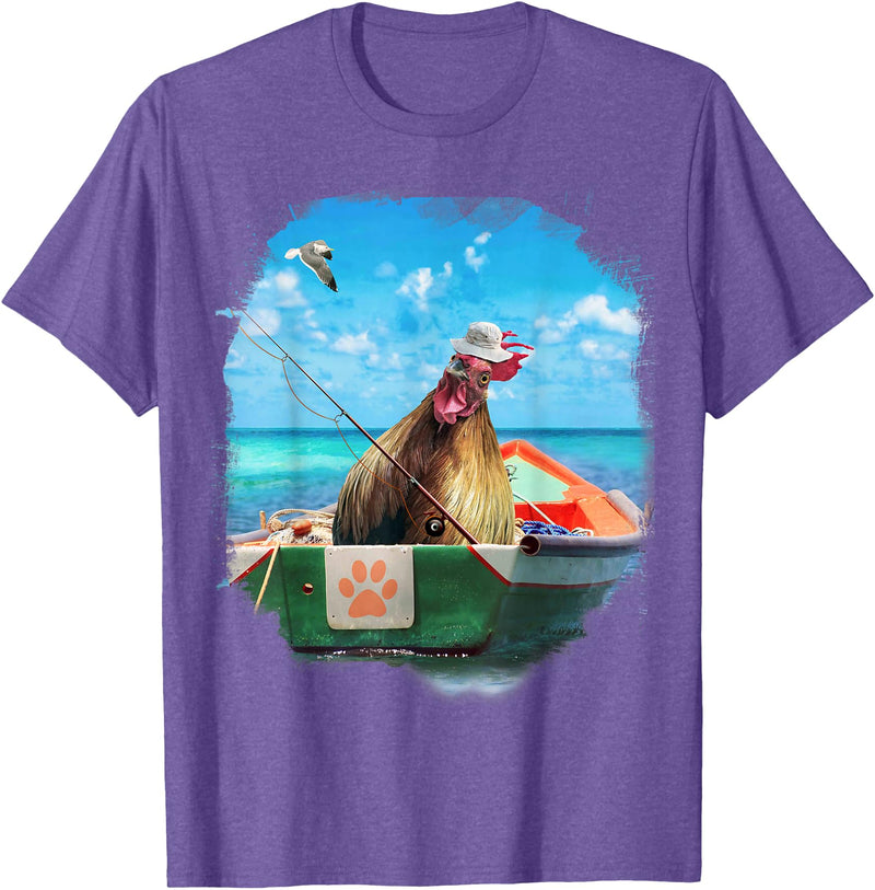Random Galaxy Chicken or Fish, Funny Chickens Fishing Boat T-Shirt - Purple Heather