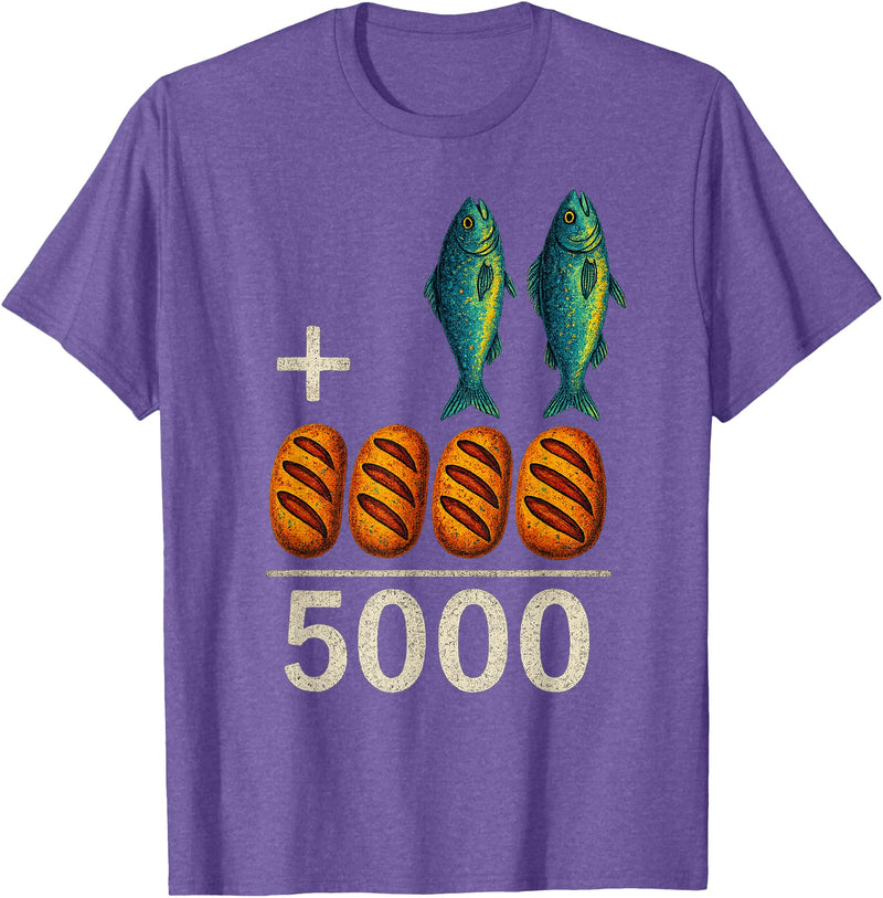 Happy Dawg - Merch 2 Fishes 5 Breads Jesus Feeds The 5000 Christian Bible T-Shirt - Purple Heather