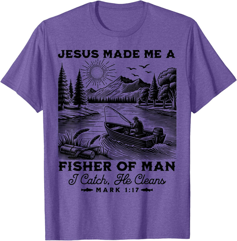 Fisher of Man Mark 1:17 Christian Scripture Jesus Fishing T-Shirt - Purple Heather