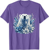 Arctic Polar Bear Winter Floral Nature Ice Blue Snow Polar Bear with Winter Flowers T-Shirt - Purple Heather