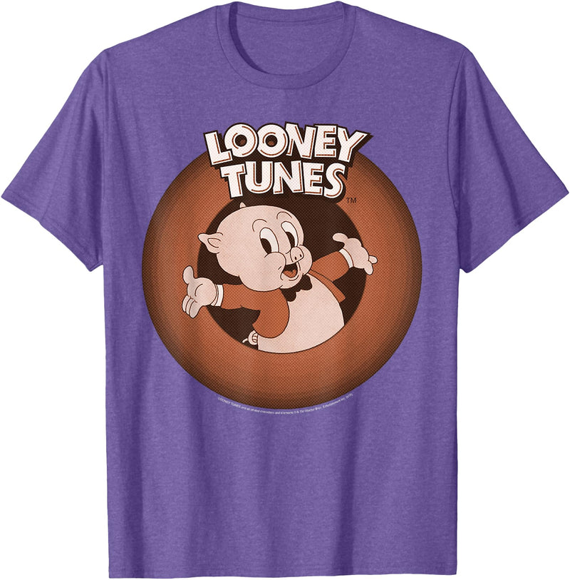 Looney Tunes Porky Pig Classic Logo Portrait T-Shirt - Purple Heather