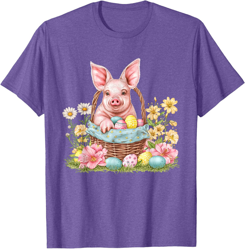 Easter Pig Easter Bunny Ears Graphic Pig Easter Pig Bunny Ears Graphic T-Shirt - Purple Heather