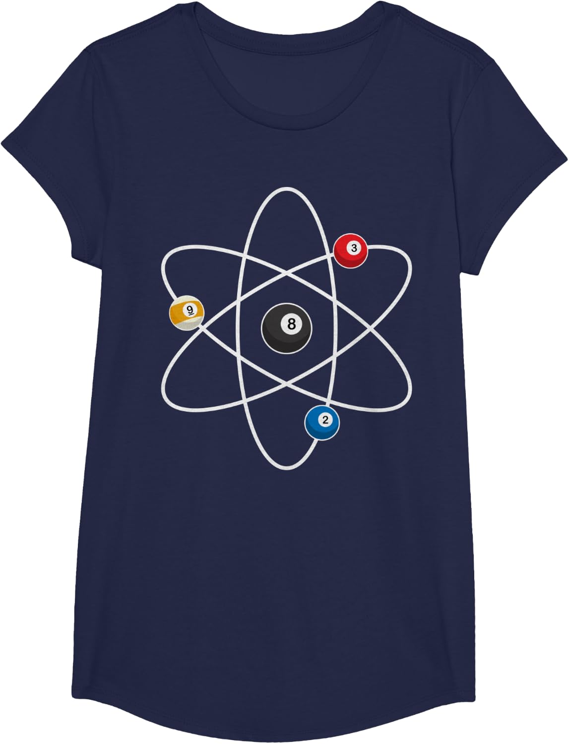 Cool Billiard Design For Men Women Atom Cue Ball Sport Game T-Shirt - Girls Navy Blue
