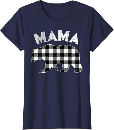 Spmu Black and White Buffalo Plaid Mama Bear Christmas T-Shirt