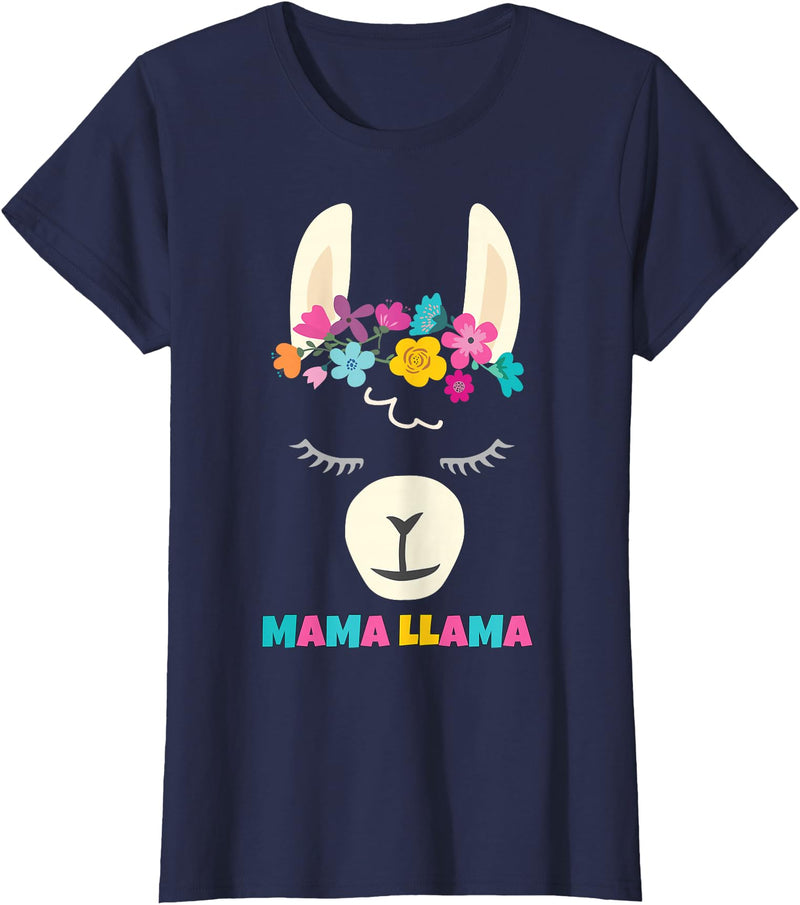 Llama Shirts & Alpaca Gifts Mama Llama Mom Christmas Birthday Mothers Day T-Shirt - Navy Blue