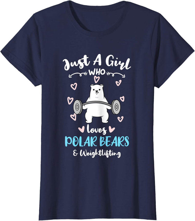Hiking Lover Design Just A Girl Who Loves Polar Bears and Weightlifting T-Shirt - Navy Blue