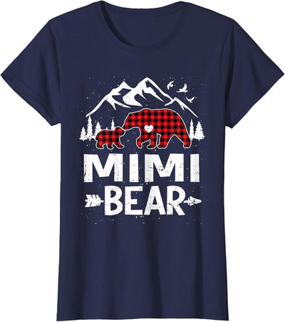 Mimi Bear Family Christmas 2025 Red Buffalo Plaid Pajamas T-Shirt