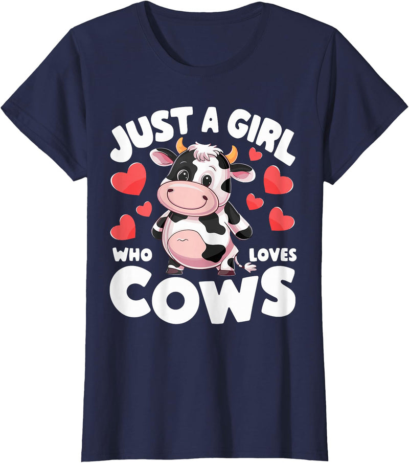 Cows for awesome Girls Farmer Cute Cow Just a Girl Who Loves Cows T-Shirt - Navy Blue