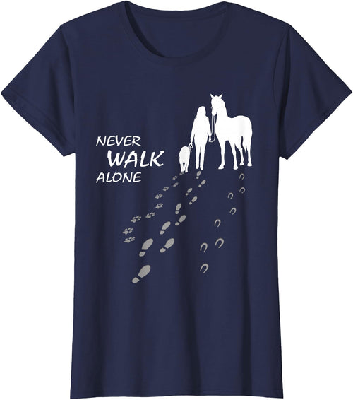 Grazy Dog - Doglover Hundeliebhaber Dog horse - never walk alone - horse fan dog lover T-Shirt - Navy Blue
