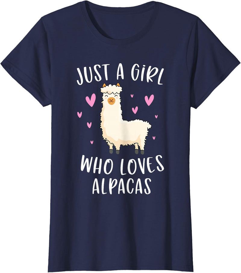 Cute Alpaca Llama Lover Clothing Gifts For Women Just A Girl Who Loves Alpacas Funny Alpaca Gifts for Girls T-Shirt - Navy Blue