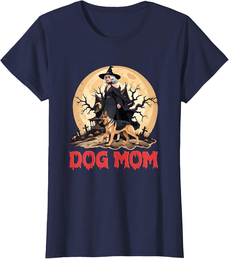 Dog Mom Halloween Costume Gifts Dog Mom Halloween Witch Spooky German Shepherd Mom Dog Lover T-Shirt - Navy Blue