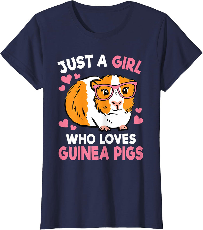 KATYLIN Just A Girl Who Loves Guinea Pigs Cute Women Girls Kids T-Shirt - Navy Blue