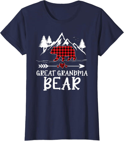 Great Grandma Bear Xmas Pajama Red Plaid Buffalo Matching T-Shirt