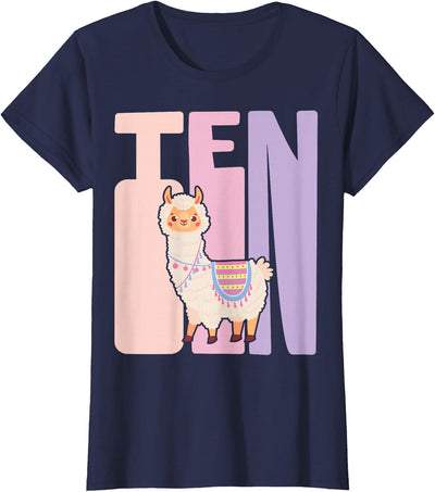 Retro Llama Alpaca Themed Girls Birthday Designs 10th Birthday Girl Cute Llama Alpaca 10 Years Old T-Shirt