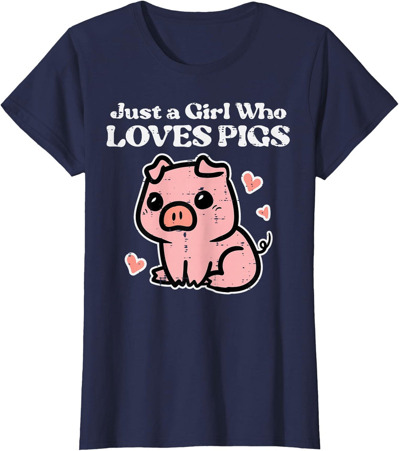 Pig Lover Shirts For Men Women Kids Just A Girl Who Loves Pigs Cute Hog Swine Toddler Girls Kids T-Shirt - Navy Blue