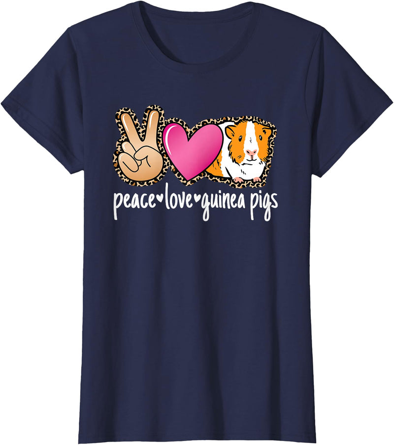 BALARI Peace Love Guinea Pigs Cute Guinea Pig Lover Women Girls T-Shirt - Navy Blue