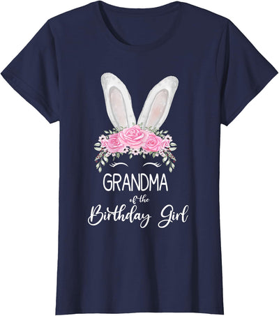 Grandma of the Birthday Girl Bunny Ears Floral Crown T-Shirt