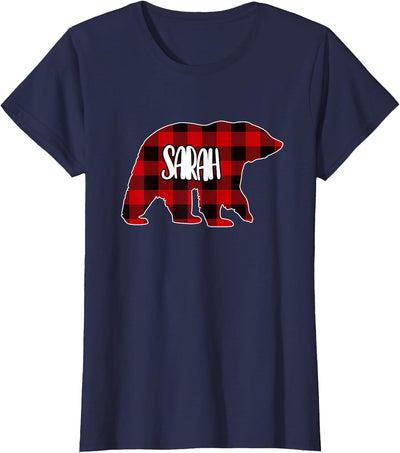 Holiday Pajamas Sarah Bear Custom Red Buffalo Plaid T-Shirt