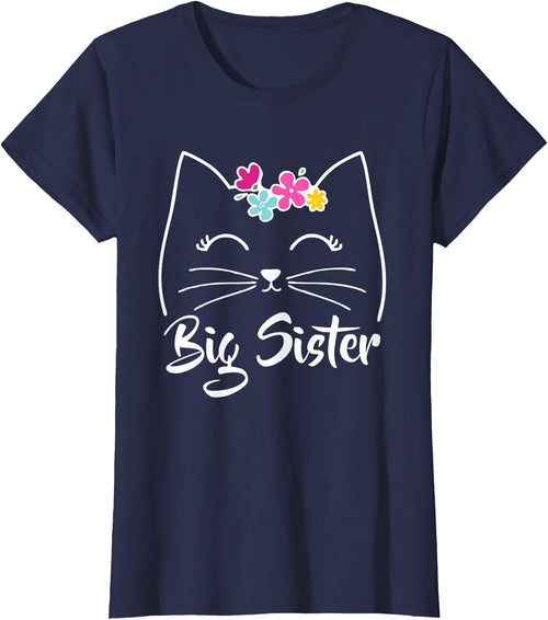 Best Cat Humor Tees & Gifts Big Sister Cute Kitty Cat Lover Pets T-Shirt - Navy Blue